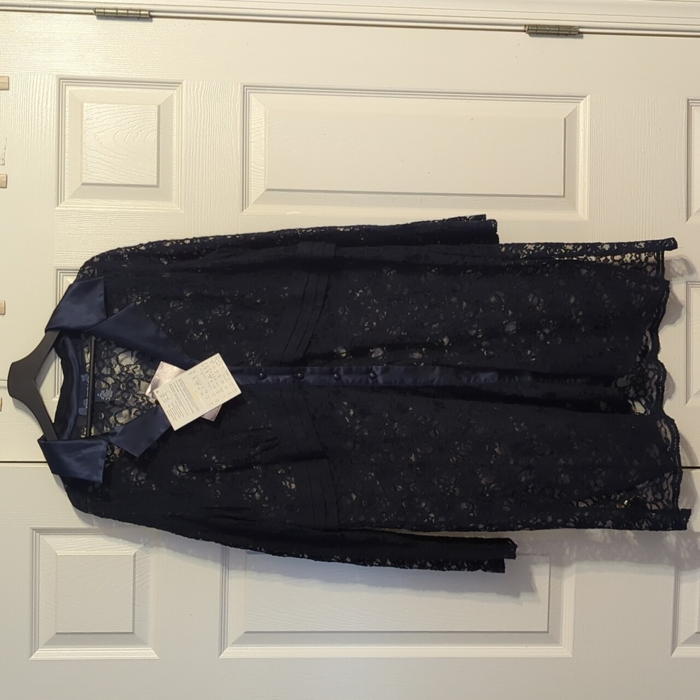 Susan Graver Blue Lace Long Sleeve Duster NWT